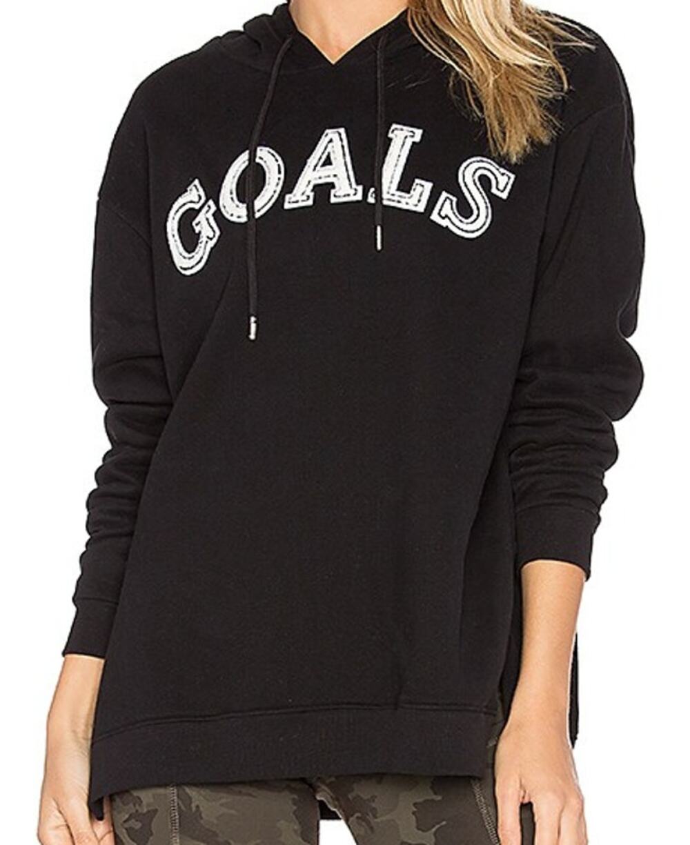 FP Movement Goals Hoodie Womens S Black Embroidered Oversized Free People